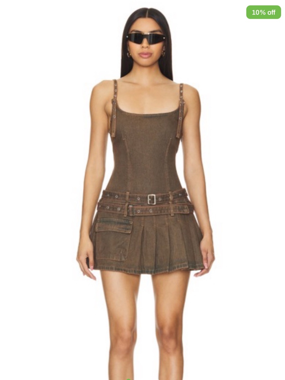 Lioness Olive Green Cargo Pinafore Dress with Belt Detail